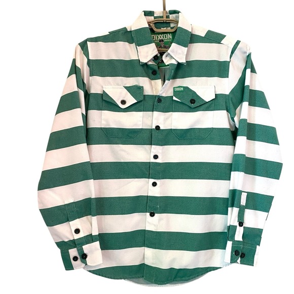 Dixxon Flannel Company The Rebel Striped Button Up Shirt Green White Men's Small - Picture 1 of 16